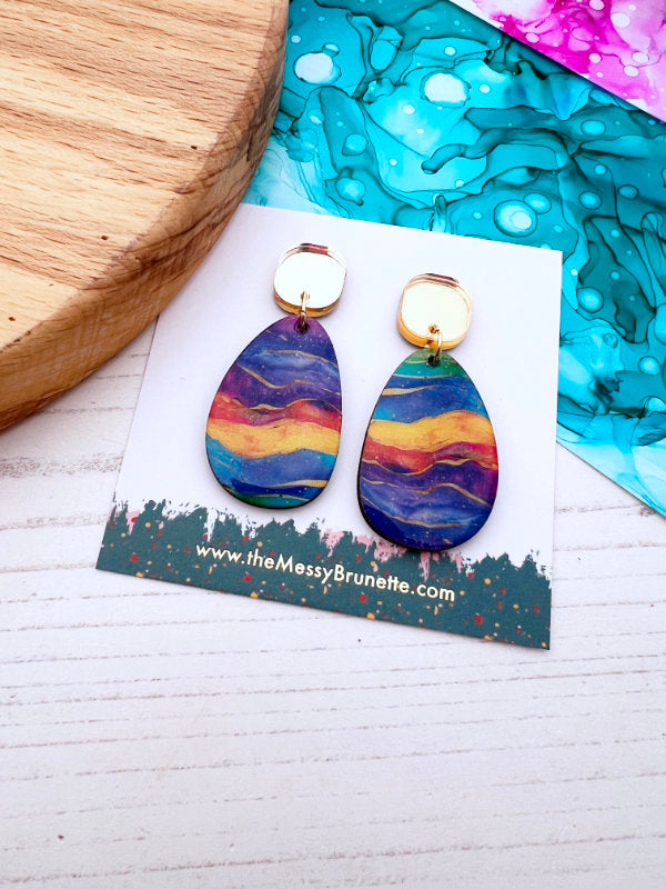 Colourful Alcohol Ink Wave Earring Drops