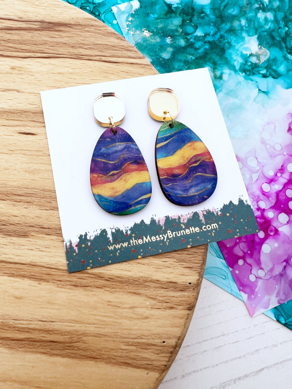 Colourful Alcohol Ink Wave Earring Drops