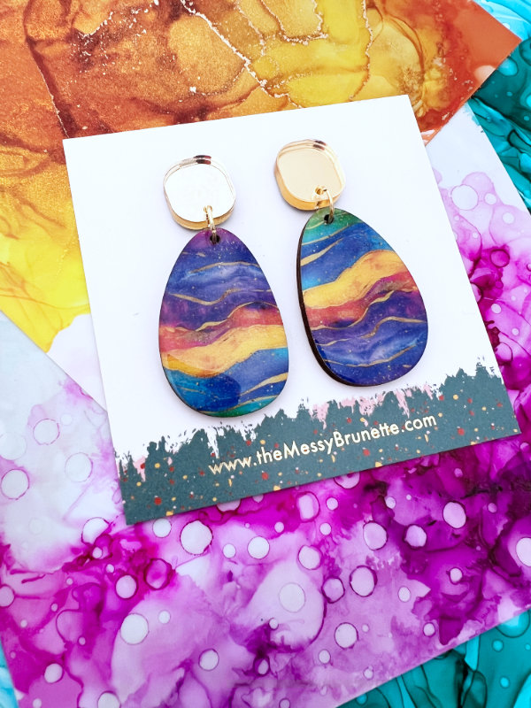 Colourful Alcohol Ink Wave Earring Drops