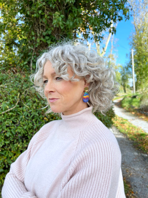 Colourful Alcohol Ink Wave Earring Drops