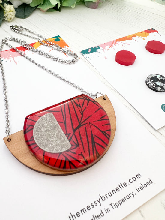 Geometric Red and Black Handmade Necklace