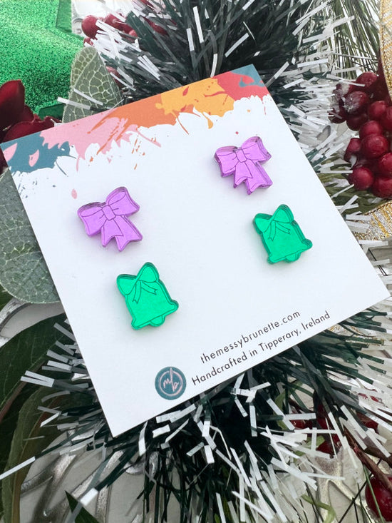 Christmas Bell and Christmas Ribbon Stud Earring Pack