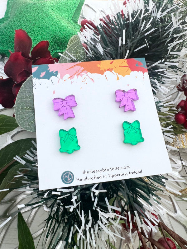 Christmas Bell and Christmas Ribbon Stud Earring Pack