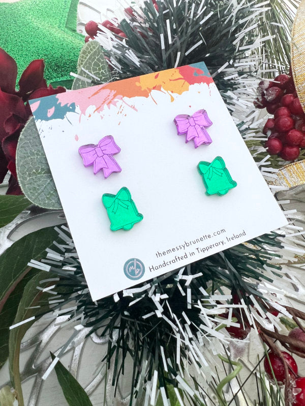 Christmas Bell and Christmas Ribbon Stud Earring Pack