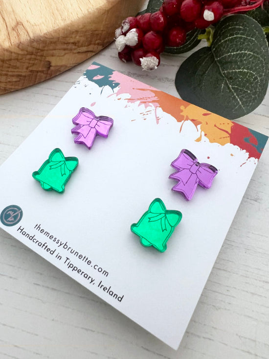 Christmas Bell and Christmas Ribbon Stud Earring Pack