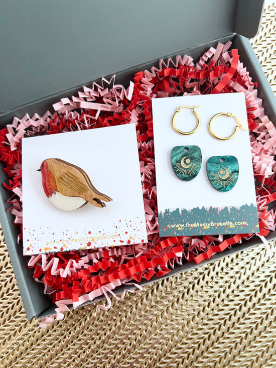 Jewellery Gift Set | Robin Brooch & Celestial Hoop Earrings