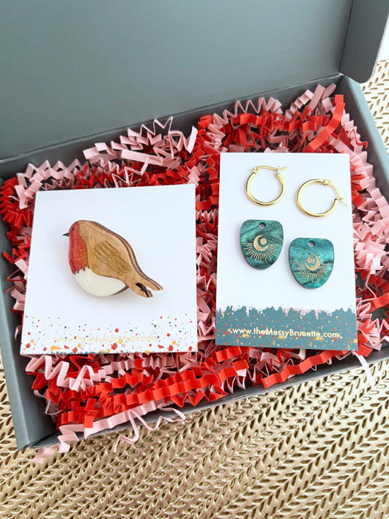Jewellery Gift Set | Robin Brooch & Celestial Hoop Earrings