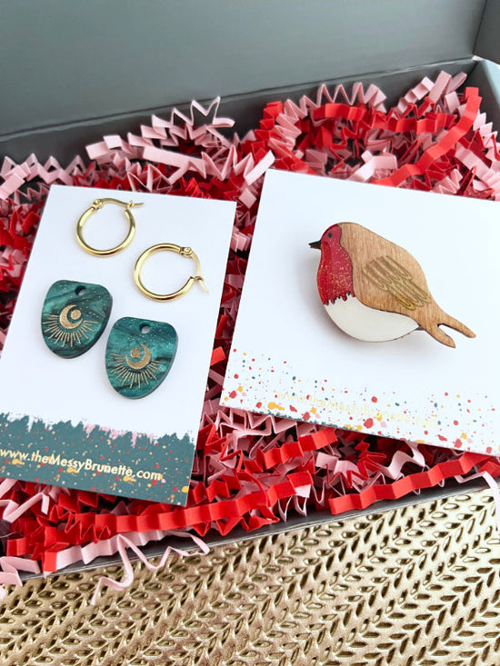 Jewellery Gift Set | Robin Brooch & Celestial Hoop Earrings