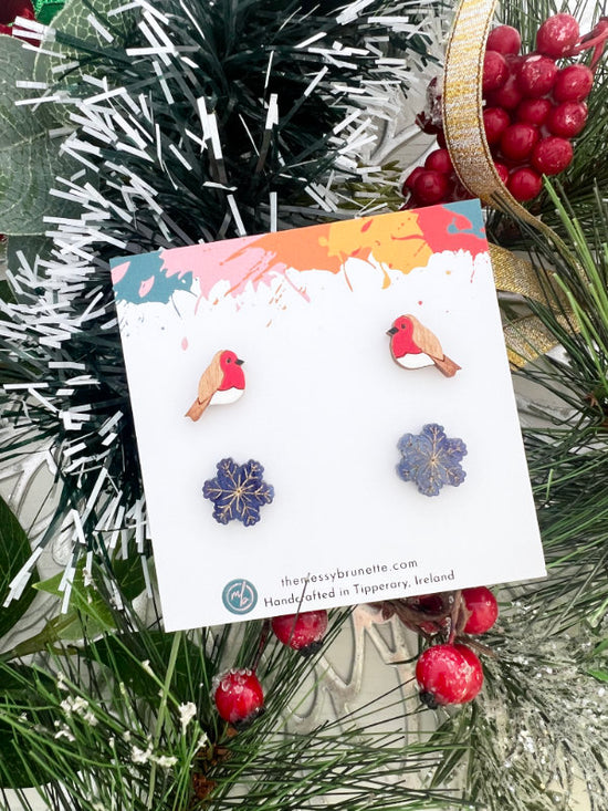 Christmas Robin and Snowflake Stud Earring Pack