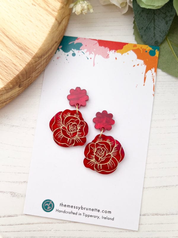Red Rose Earrings The Messy Brunette Made in Ireland