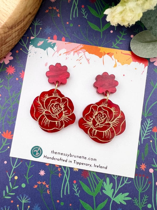 Red Rose Earrings The Messy Brunette Made in Ireland
