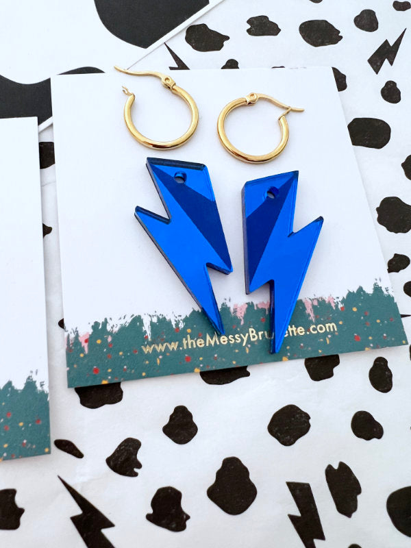 Royal Blue Bolt Hoops Earrings