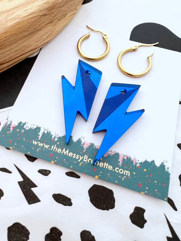 Royal Blue Bolt Hoops Earrings