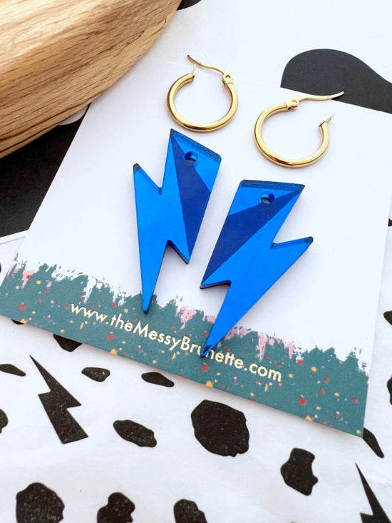 Royal Blue Bolt Hoops Earrings
