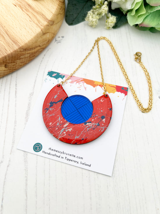 Orange and Blue Paint Splash Necklace