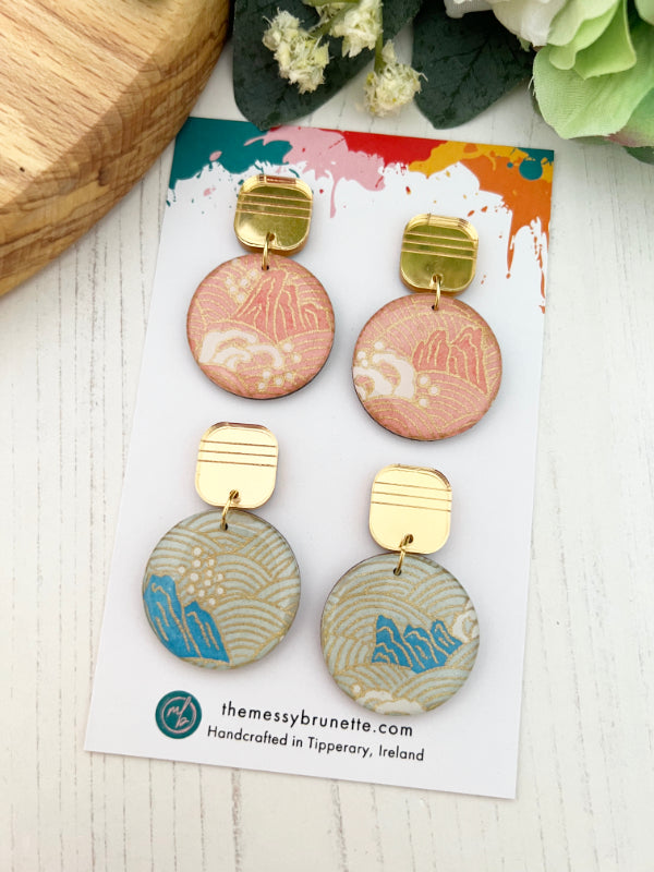 Seascape Earrings in Pink and Blue