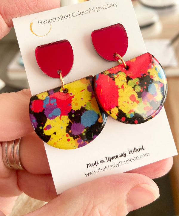 multi-coloured-splatter-dangle-earrings-the-messy-brunette-jewellery-ireland