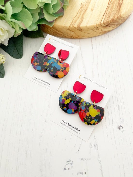 multi-coloured-splatter-dangle-earrings-the-messy-brunette-jewellery-ireland