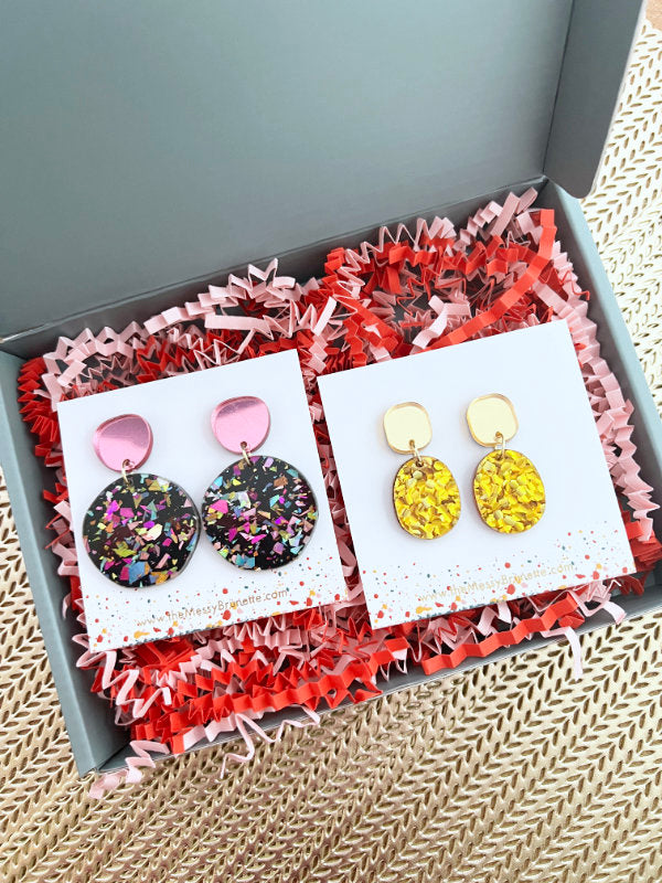 Jewellery Gift Set | Multi-Coloured Disco Circles & Gold Nugget Pebble Drops