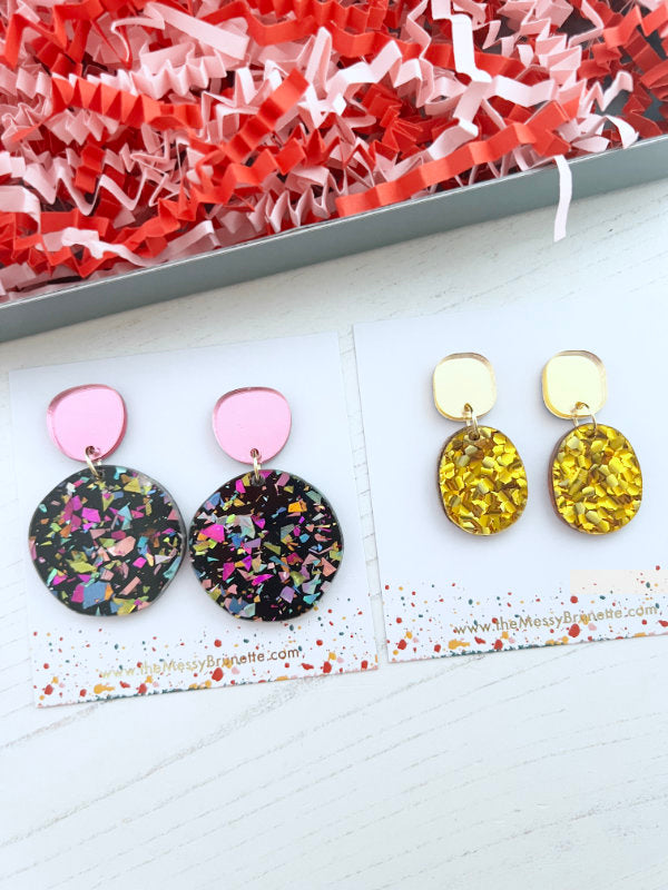 Jewellery Gift Set | Multi-Coloured Disco Circles & Gold Nugget Pebble Drops