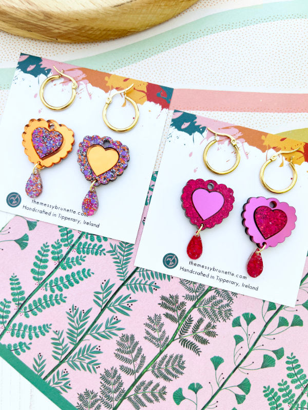 Scallop Heart 'Opposites' Statement Earrings in 2 Styles