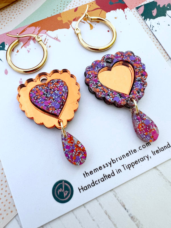 Scallop Heart 'Opposites' Statement Earrings in 2 Styles