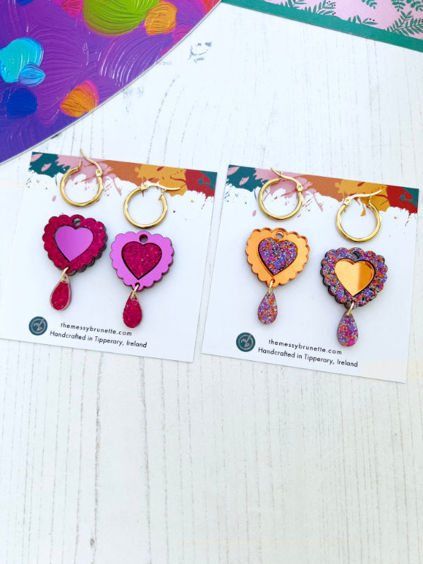Scallop Heart 'Opposites' Statement Earrings in 2 Styles