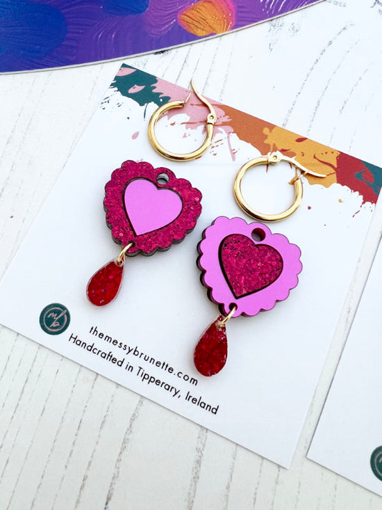 Scallop Heart 'Opposites' Statement Earrings in 2 Styles