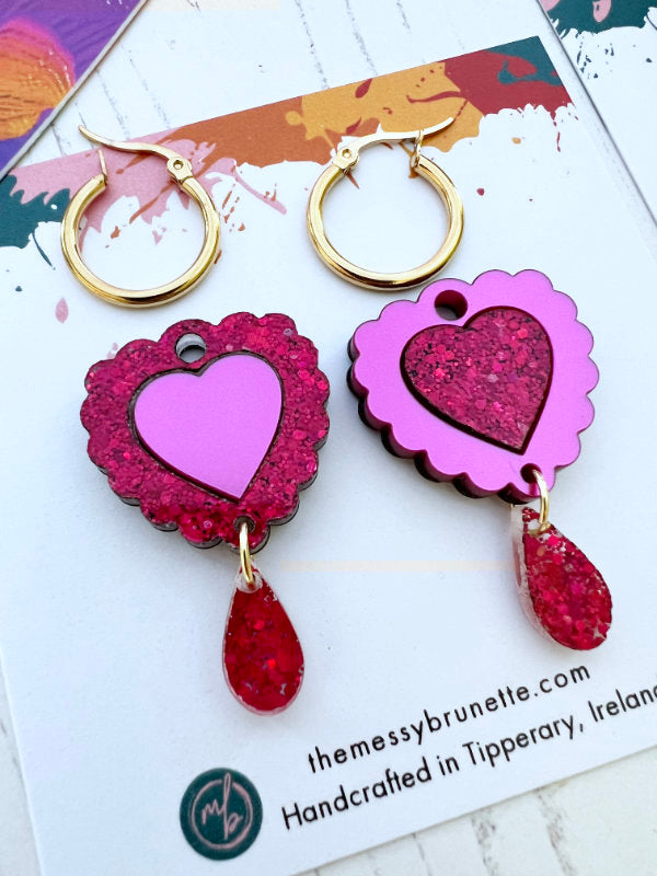 Scallop Heart 'Opposites' Statement Earrings in 2 Styles