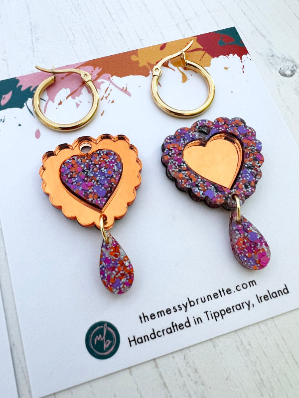 Scallop Heart 'Opposites' Statement Earrings in 2 Styles