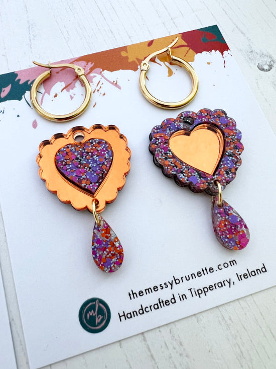 Scallop Heart 'Opposites' Statement Earrings in 2 Styles