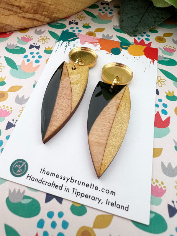 2 Tone Black and Gold Painted Earrings