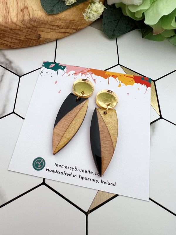 2 Tone Black and Gold Painted Earrings