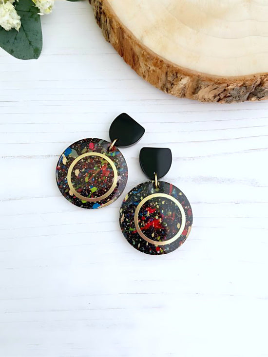 Black Splatter Dangle Earrings