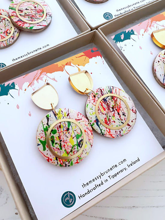 Multi Colour Paint Splatter Earrings in 2 Sizes