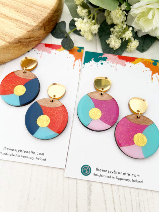 Colourful Wood Circle Earrings in 3 Styles