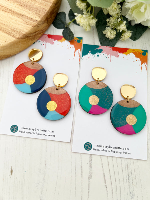 Colourful Wood Circle Earrings in 3 Styles