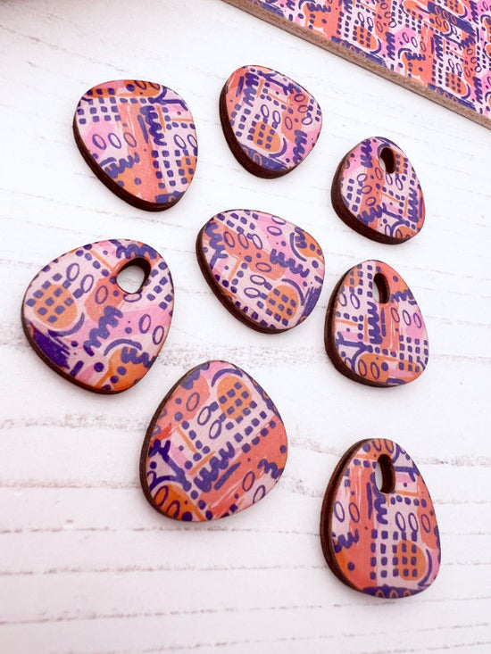 Large Statement Scribble Studs Earrings in Lilacs and Orange