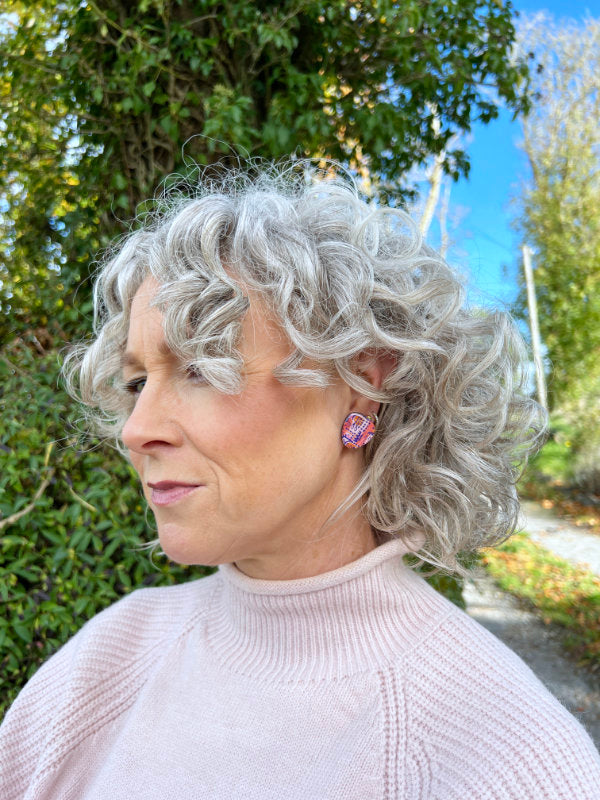 Large Statement Scribble Studs Earrings in Lilacs and Orange