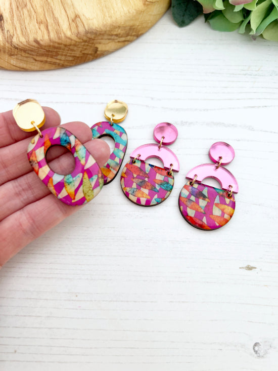 Multi Coloured Pink Statement Earrings in 2 Styles
