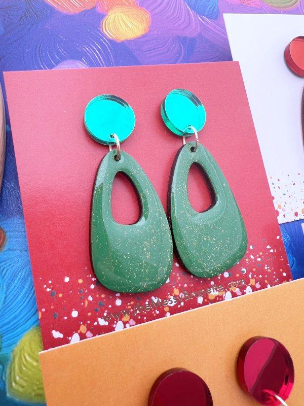 colour pop green earrings by the messy brunette jewellery brand in Ireland