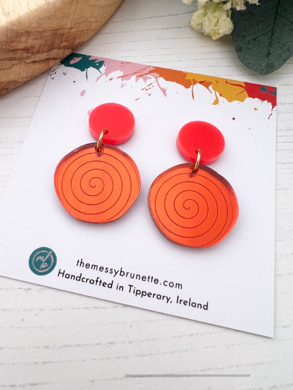 Colourful Swirl Earrings Earrings Orange Swirls on Poppin Red Studs The Messy Brunette