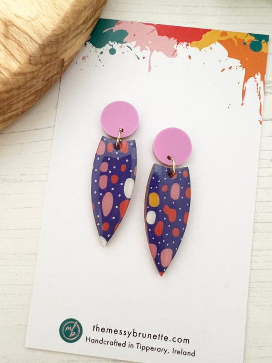 Load image into Gallery viewer, Dots and Dashes Purple Earrings in 2 Styles earrings The Messy Brunette
