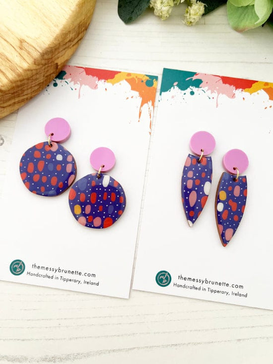 Load image into Gallery viewer, Dots and Dashes Purple Earrings in 2 Styles earrings The Messy Brunette
