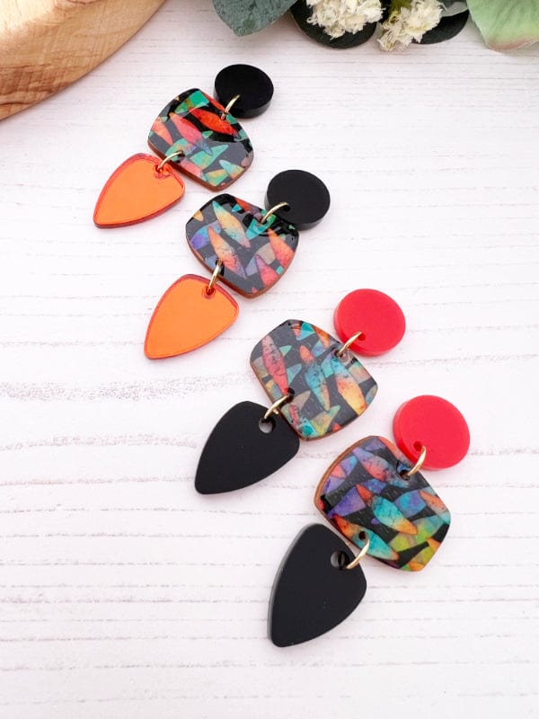 Load image into Gallery viewer, Long Drop Earrings in Black &amp;amp; Orange earrings The Messy Brunette
