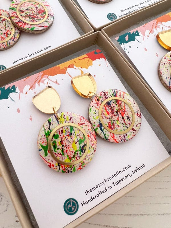 Load image into Gallery viewer, Multi Colour Paint Splatter Earrings Jewelry The Messy Brunette
