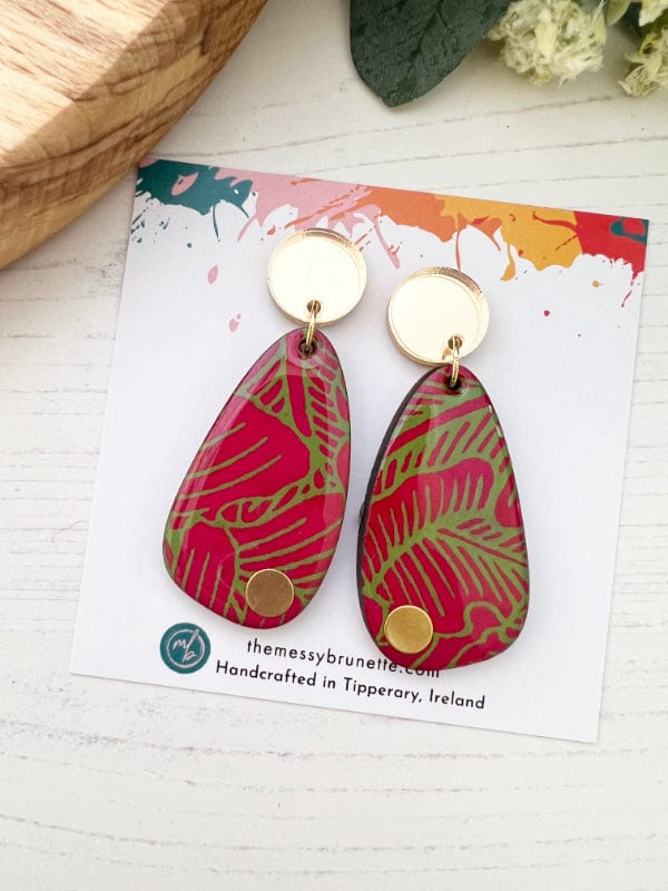 Load image into Gallery viewer, Pink &amp;amp; Green Statement Earrings earrings The Messy Brunette
