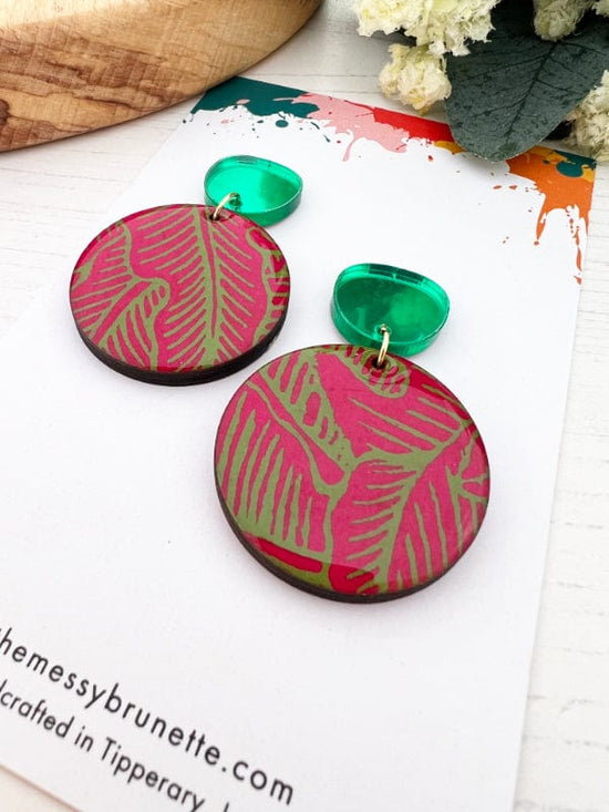 Load image into Gallery viewer, Pink &amp;amp; Green Statement Earrings earrings The Messy Brunette
