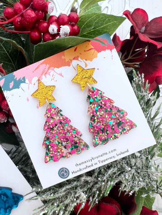 Festive Christmas Tree Dangle Earrings