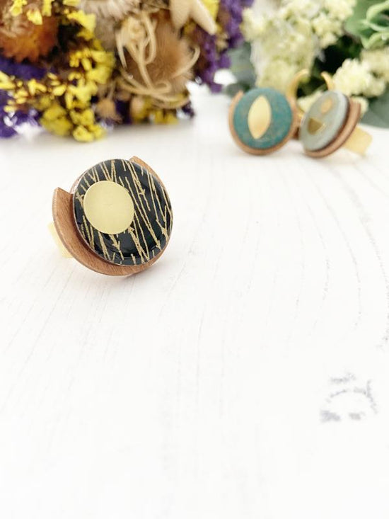 Unique Handmade Wooden Ring in Black & Gold